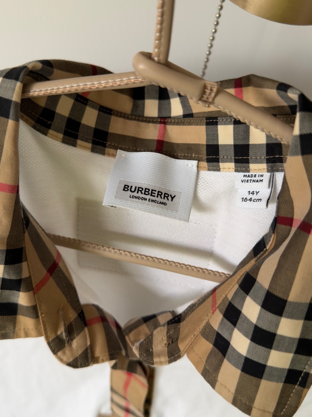 Burberry White dress with Signature Nova Check Collar